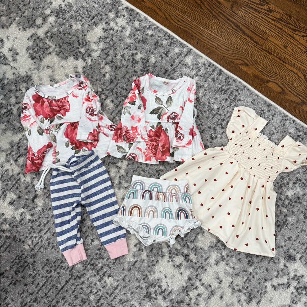 Floral and Striped Baby Outfit Set